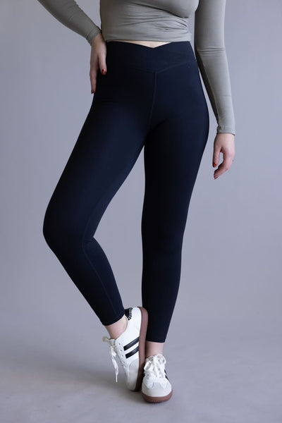 Mono B Venice Crossover Waist Leggings for Women in Black | BP624-BLACK
