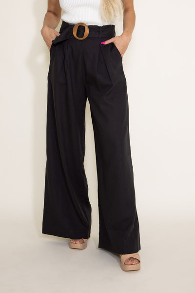 Wide Black Pants in Beach Women Leg | Mustard S21335-B Seed for Belted – Glik\'s