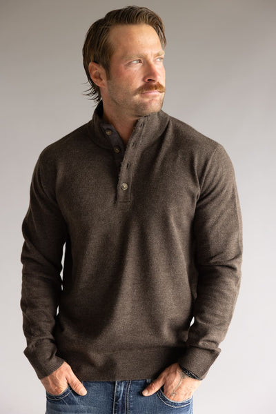 North River Twisted Yarn Button Neck Chenille Sweater for Men in Brown