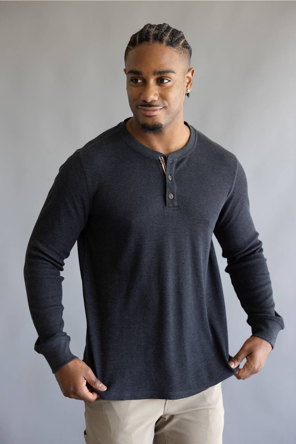 North River Waffle Henley Shirt for Men in Charcoal | NRM2250