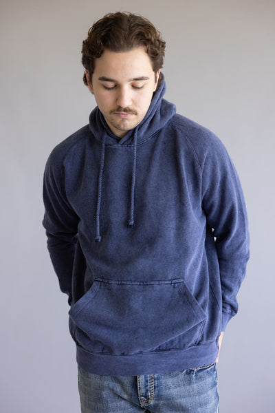 Mineral Wash Hoodie in Navy Blue