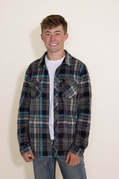 O’Neill Clothing Glacier Plaid Superfleece Shirt Jacket for Men in Grey
