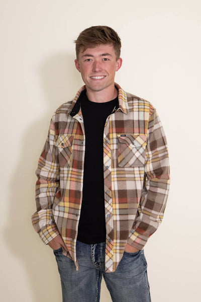 O’Neill Clothing Glacier Plaid Superfleece Shirt Jacket for Men in Khaki