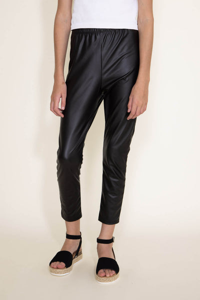 Youth Leather Leggings for Girls in Black