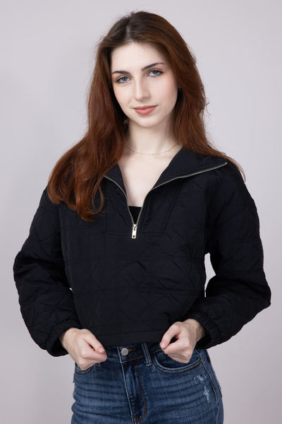 Quilted Puffer Quarter Zip for Women in Black