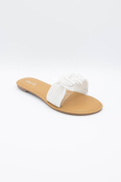 Qupid Shoes Athena Pearl Slide Sandals for Women in Off White