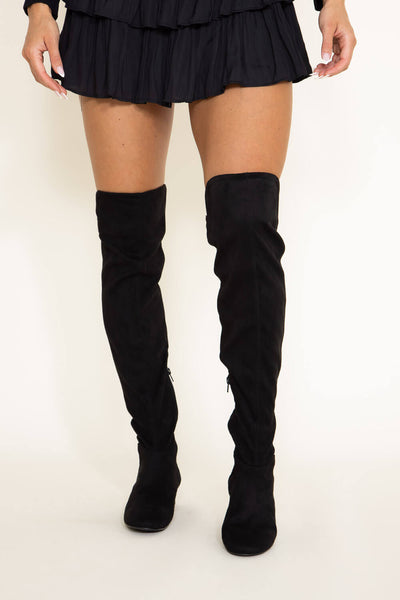 Qupid Shoes Sign Over The Knee Boots for Women in Black