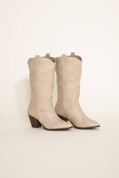 Qupid Shoes Zane Western Cowboy Boots for Women in Stone