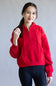 Half Zip Drawstring Fleece Hoodie for Women in Red