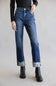 Risen High Rise Tummy Control Cuffed Straight Leg Jeans for Women
