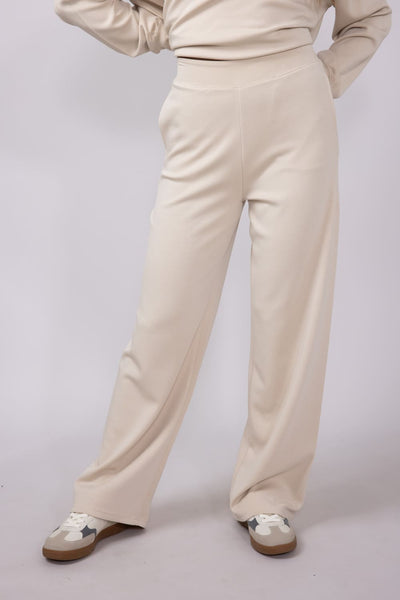 High Rise Stretch Wide Leg Sweatpants for Women in Beige