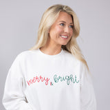 1897 Active Merry and Bright Fleece Embroidered Fleece Sweatshirt for Women in White