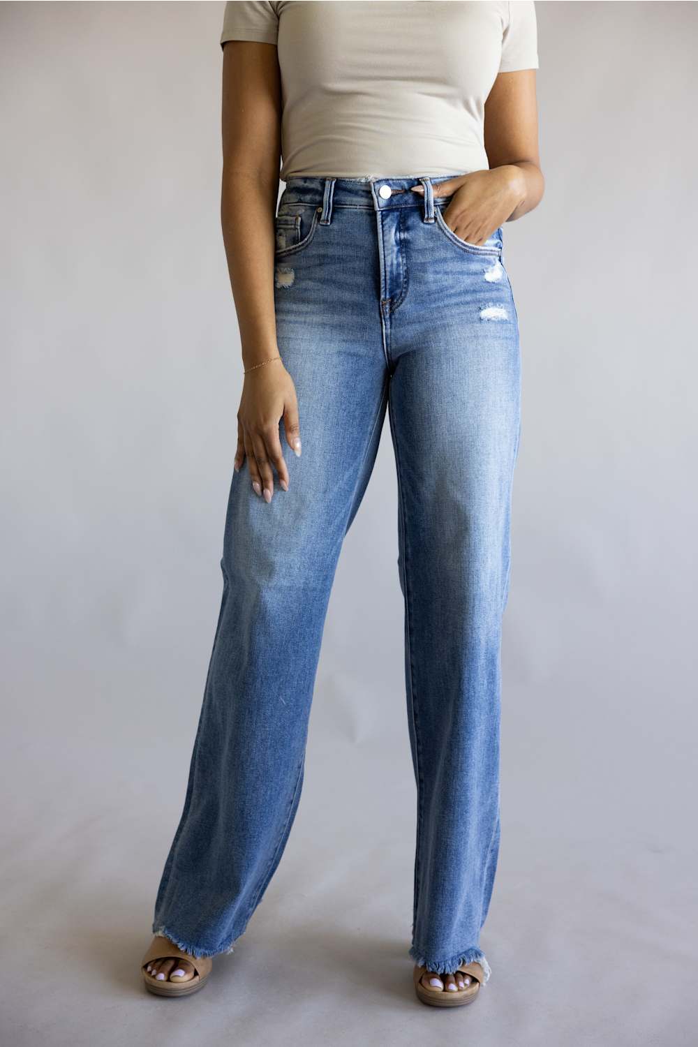 Risen Mid Rise Tummy Control Wide Leg Jeans for Women | RDP5890-MD