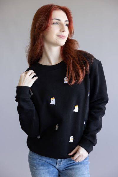 Simply Southern Embroidered Dilara Ghost Crewneck for Women in Black