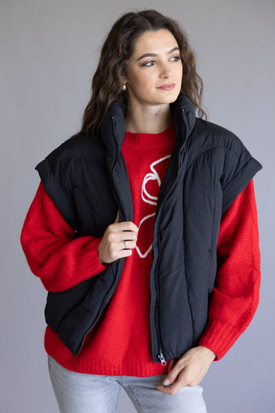 Simply Southern Lottie Puffer Vest for Women in Black
