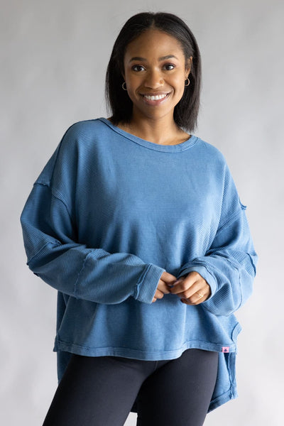 Simply Southern Sabrina Pullover Crewneck for Women in Dark Blue