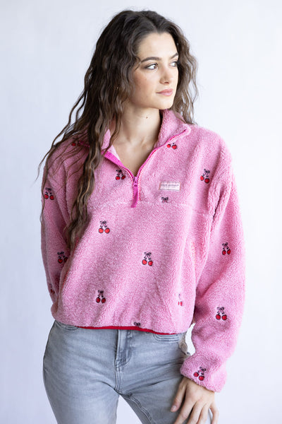 Simply Southern Taylor ½ Zip Red Cherry Pullover for Women in Pink