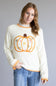 Embroidered Pumpkin Floral Blanket Stitch Sweater for Women in Ivory