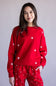 Star Embroidered Fleece Crewneck for Women in Red