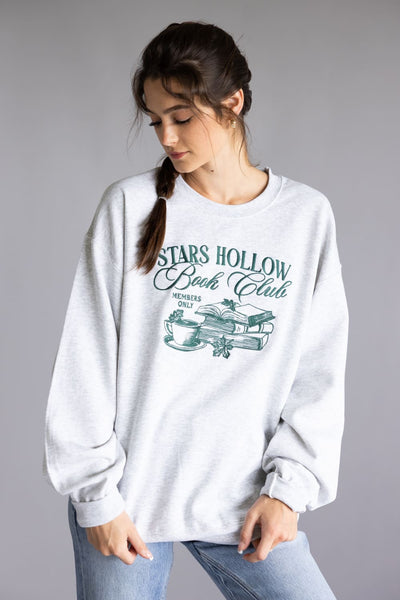 Stars Hollow Book Club Embroidered Sweatshirt for Women in Grey
