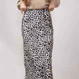 Satin Leopard Print Midi Skirt for Women in Animal Print