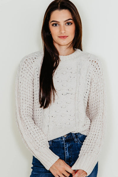 Womens Simply Southern Chenille Cropped Sweater for Women in White