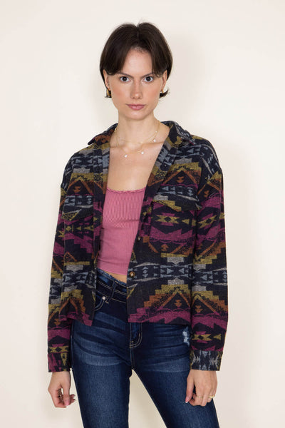 Simply Southern Womens Cropped Patterned Shacket for Women in Multi