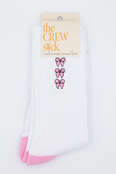 Simply Southern Embroidered Bow Crew Socks for Women in White