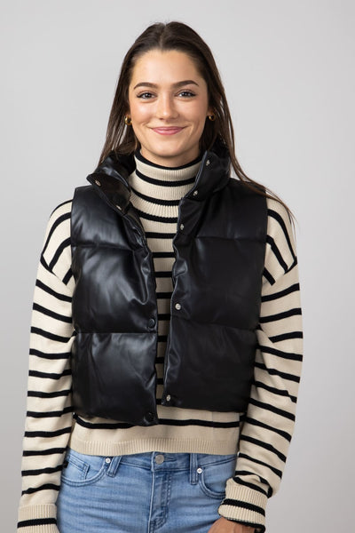 Puffer Vest Crop Leather Vest Simply Southern Faux Leather Cropped