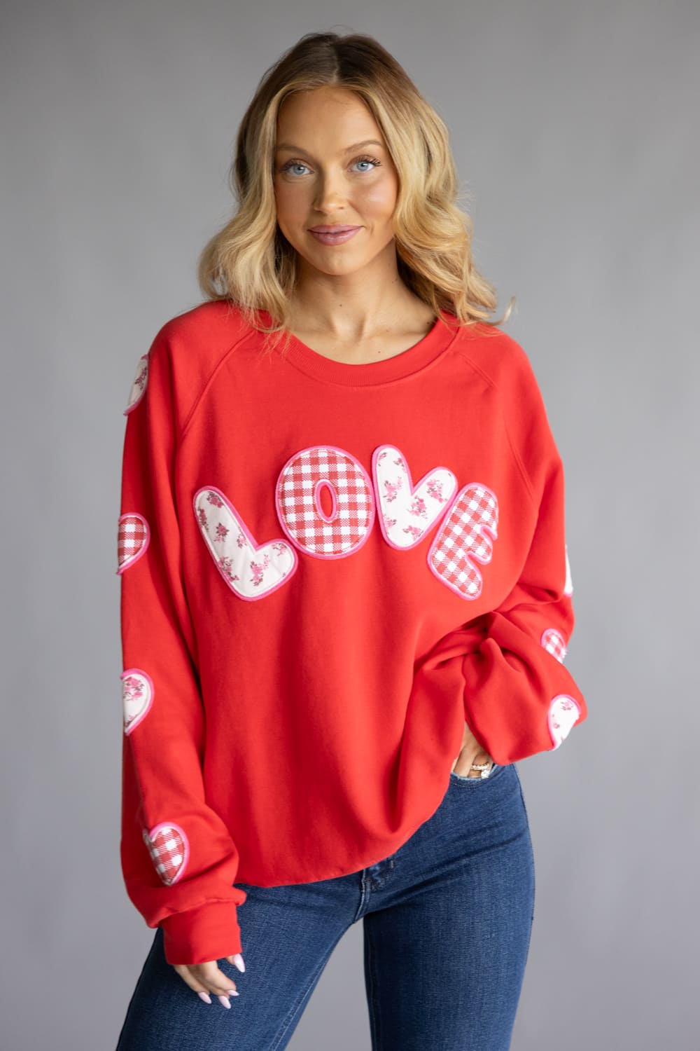 Simply Southern Love Patch Crewneck for Women in Red | PP-0126-CRW