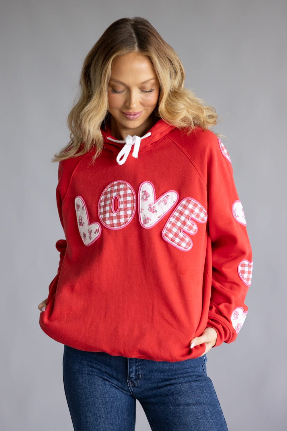 Simply Southern Love Patch Hoodie for Women in Red | PP-0126-HD