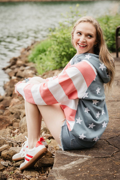 Simply Southern Patched Stars & Stripes Hoodie for Women in Multi
