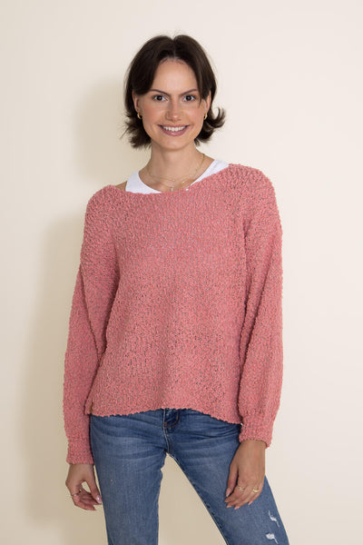 Simply Southern Popcorn Crewneck Sweater for Women in Pink