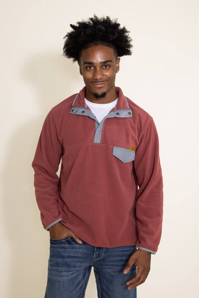 Simply Southern Men's Snap Fleece Pullover for Men in Red
