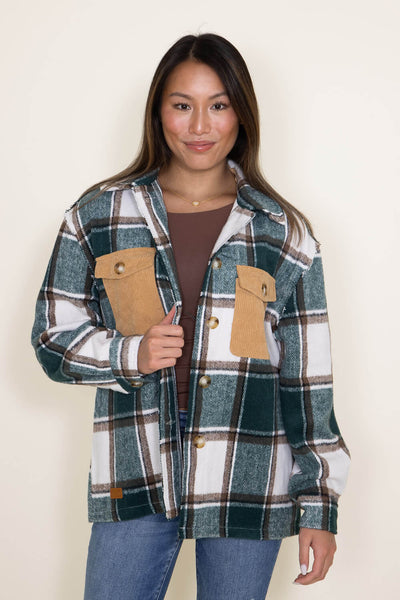 Simply Southern Womens Clothing Yosemite Plaid Shacket for Women in Green