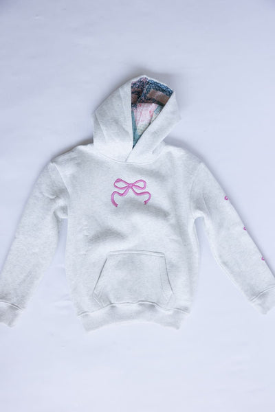 Simply Southern Youth Embroidered Dilara Bow Hoodie for Girls in Heather Grey | PP-0225-YTH-HD-DILARA-BOW