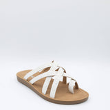 Soda Step Up Strappy Rhinestone Slides for Women in Pearl White