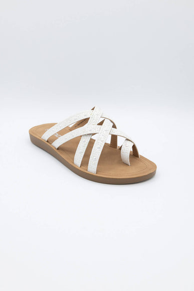 Soda Step Up Strappy Rhinestone Slides for Women in Pearl White