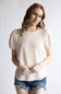 Textured Stripe Puff Sleeve Top for Women in Pink/Cream