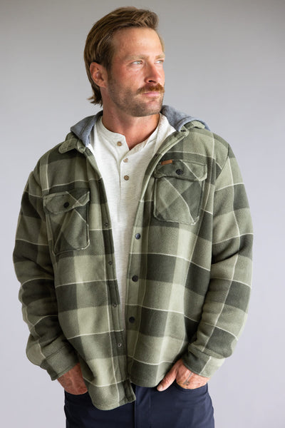 Sherpa Lined Polar Hooded Shacket for Men in Olive