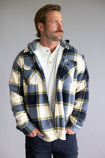 Sherpa Lined Polar Hooded Shacket for Men in Off White
