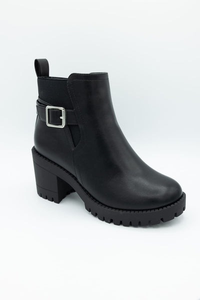 Top Moda Bianca Buckle Lug Booties for Women in Black