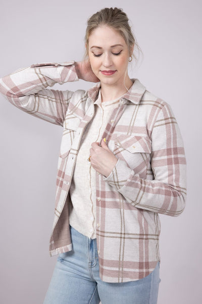 Thread & Supply Cassin Soft Luxe Button Up Shirt in Mauve Tan Plaid