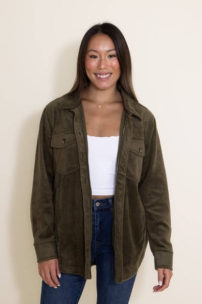 Weekends Everyday Polar Fleece Shacket for Women in Olive
