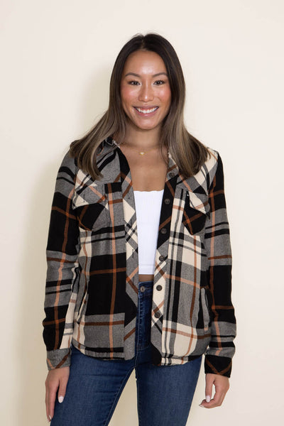 Thread & Supply Sherpa Woven Shacket for Women in Black/Brown