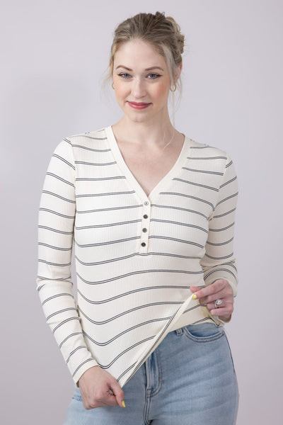 Thread & Supply Solara Stripe Shirt for Women in Off White