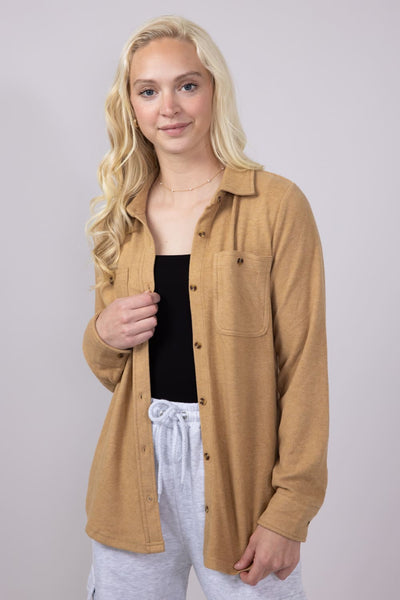 Thread & Supply Lewis Soft Luxe Button Up Shirt for Women in Iced Coffee