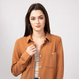 Thread & Supply Lewis Soft Luxe Button Up Shirt for Women in Pecan Heather