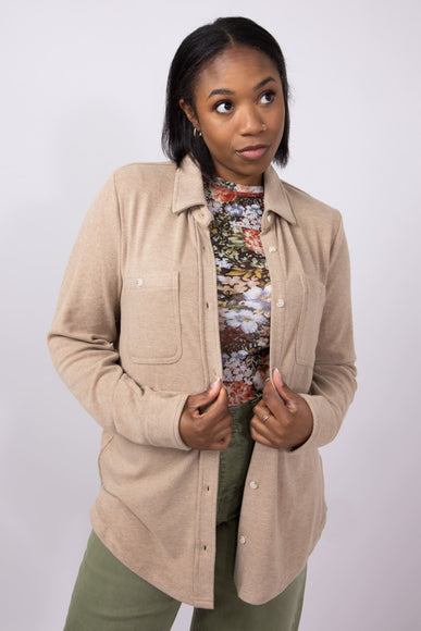 Thread & Supply Lewis Soft Luxe Button Up Shirt for Women in Warm Taupe