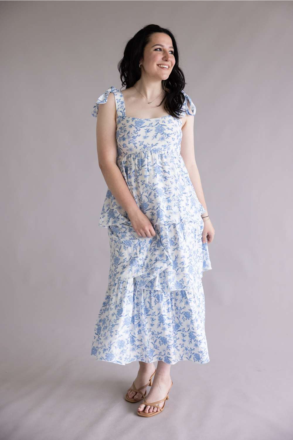 Tiered Floral Maxi Dress for Women in Blue